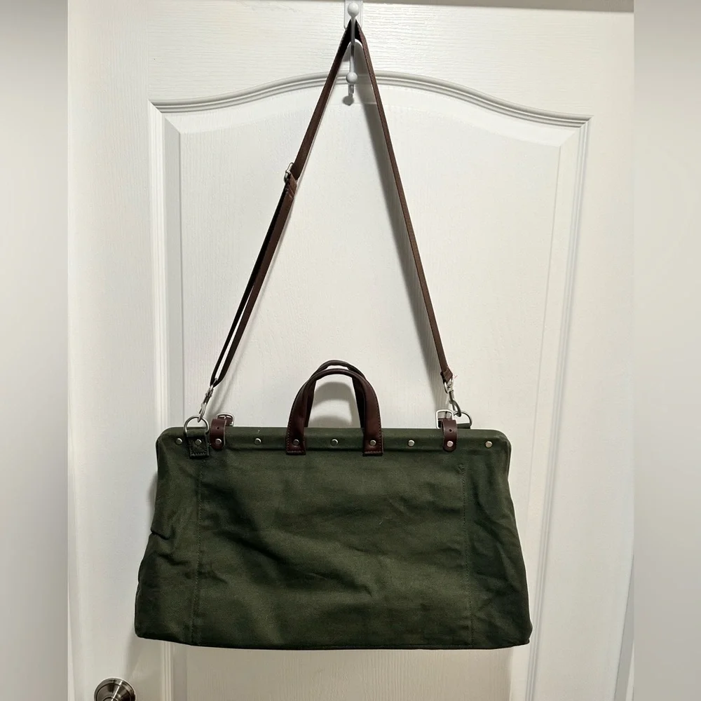 Canvas Weekender Bag LINE OF TRADE Olive Green Canvas Leather Trim - NWOT